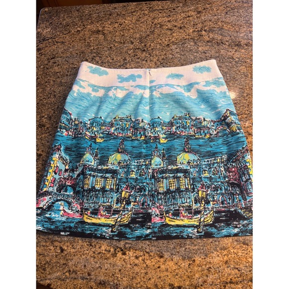 Talbots Venice Canal Print A-Line Skirt Women Size 12 Blue Yellow Pink - Picture 6 of 6